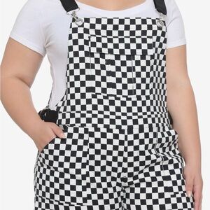 Hot Topic Checkerboard Overall Shorts Women Size Small Black White Buckle Straps
